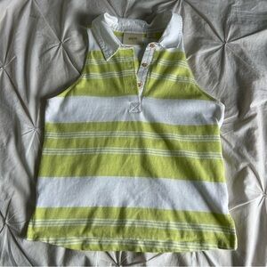 Maeve By Anthropologie Vintage Small Green and White Striped Polo Shirt